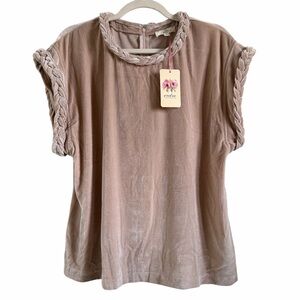 Entro Blush Velvet Braided Trim Top - Size L